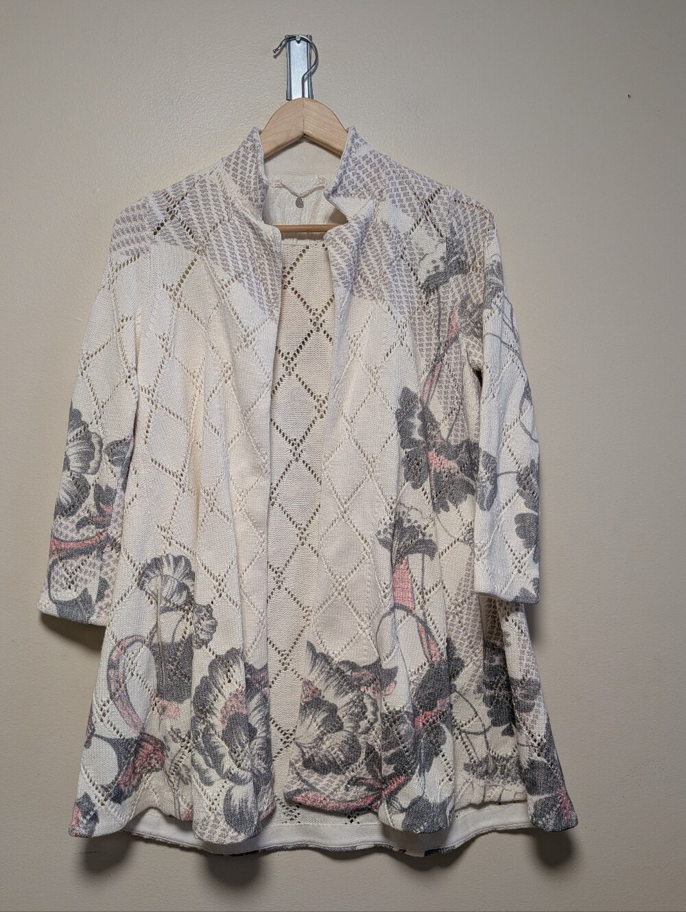 Knitted & Knotted Floral Pointelle Knit Cardigan XS Petite